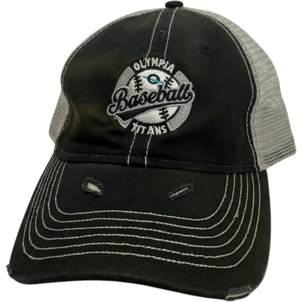 Sportsman Olympia Titans Baseball Trucker Hat OSFA Black Gray Distressed Y2K Cap